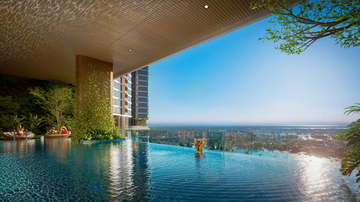 Hồ bơi vô cực Palm River hướng ra sông