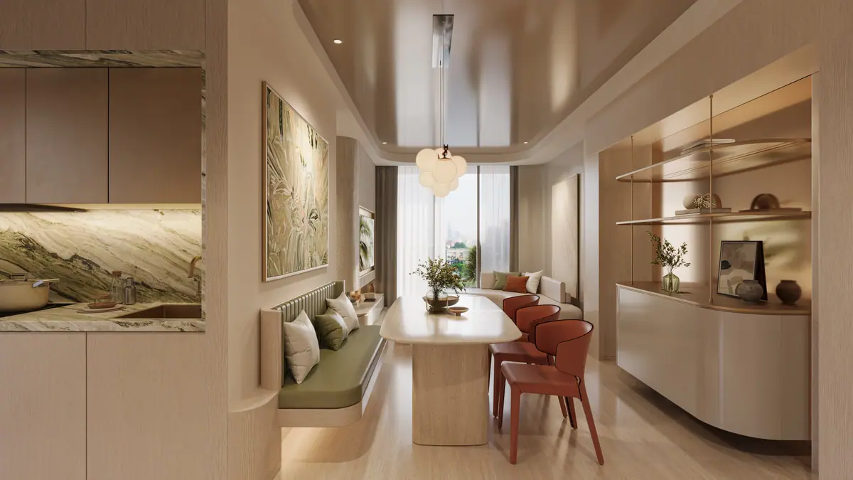 Khu bếp và bàn ăn căn hộ Palm River